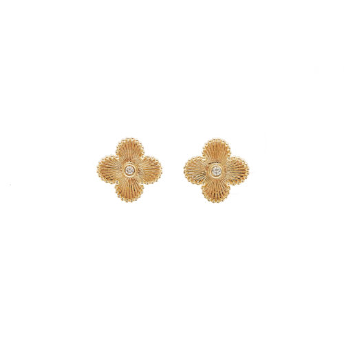 14K Gold and Diamond Fluted Clover Earring