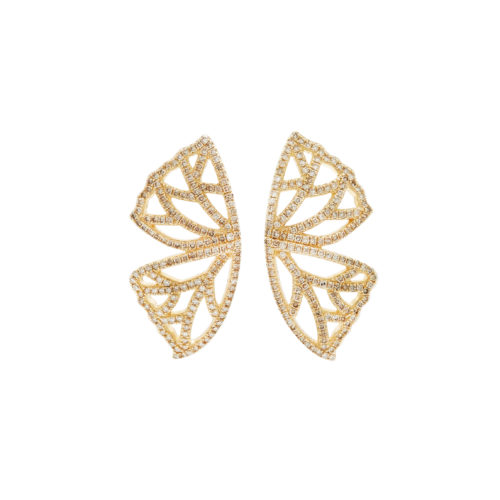 14K Gold and Pave Diamond Half Butterfly Earrings
