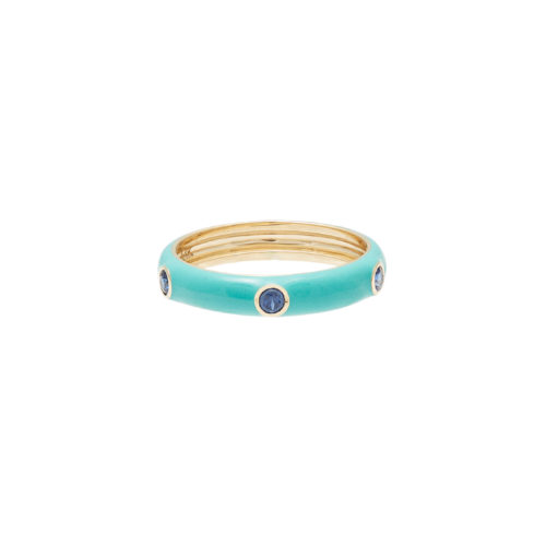 14K Gold and Turquoise Enamel with 3 Sapphires Ring