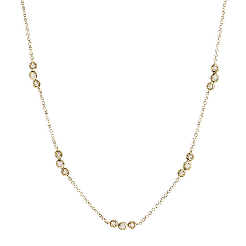 14K Gold Three Bezel Diamond Station Necklace Petra Jewelry