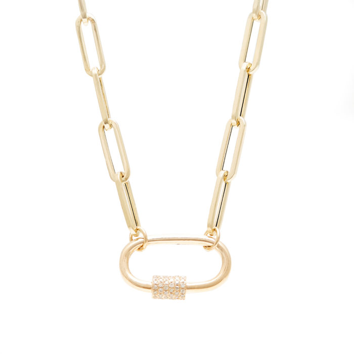14K Gold Paperclip Chain with Diamond Carabiner Clasp