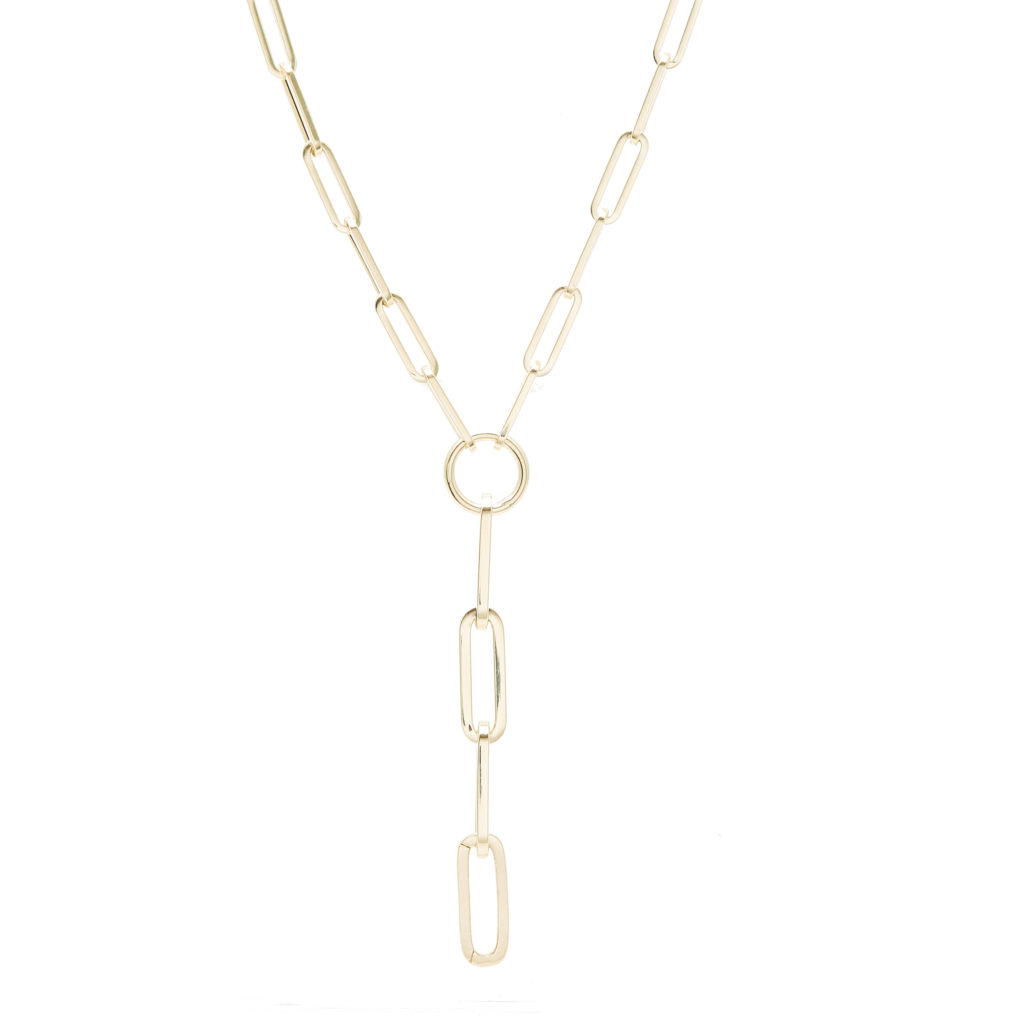14K Gold Paperclip Y Necklace with Connector Petra Jewelry