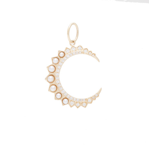 14K Gold, Pearl and Diamond Crescent