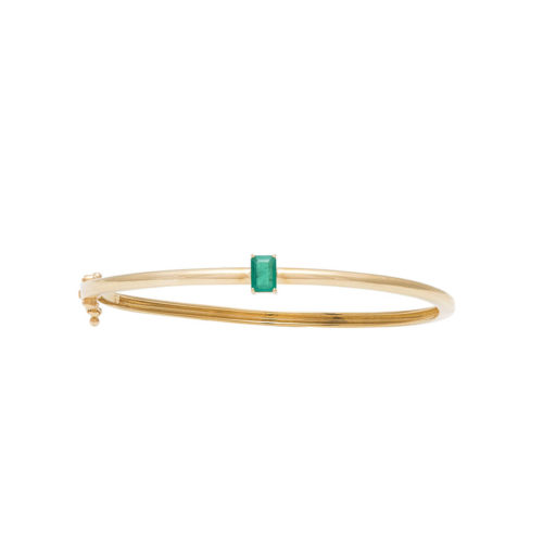 14K Gold and Solitaire Emerald Bangle