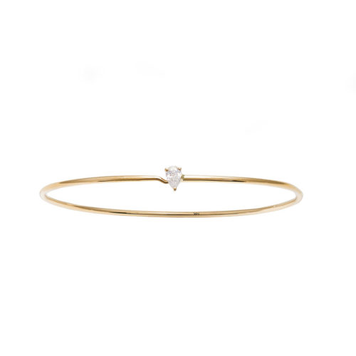 14K Gold with Pear Shaped Diamond Front Closure Bangle