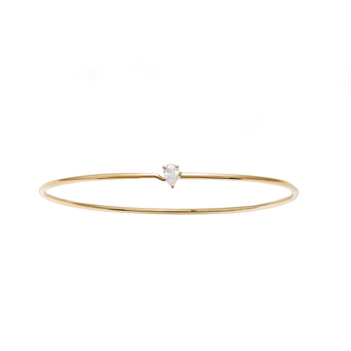 14K Gold with Pear Shaped Diamond Front Closure Bangle