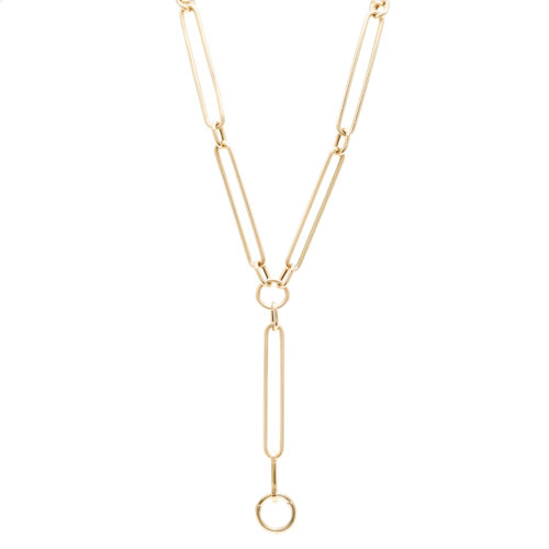 14K Stretch Link Y Necklace with Circle Clasp