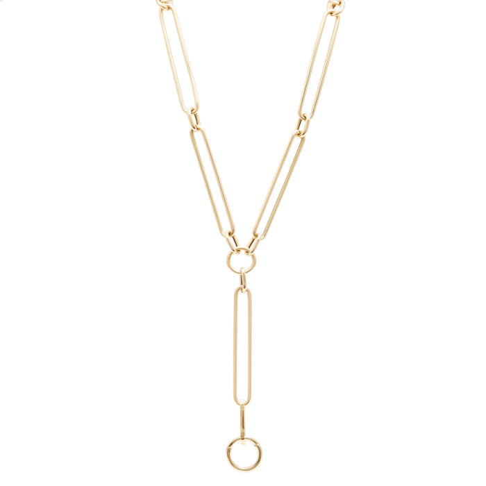 14K Stretch Link Y Necklace with Circle Clasp