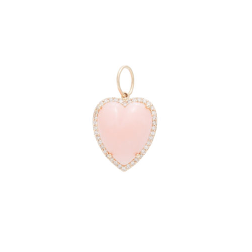 14K gold , Pink Opal and Diamond Heart