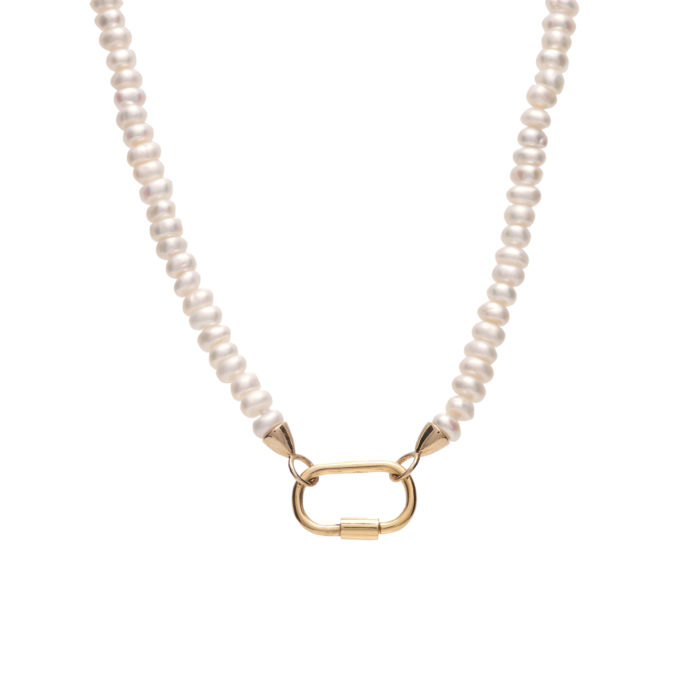 14K Gold and Pearl Carabiner Clasp Necklace