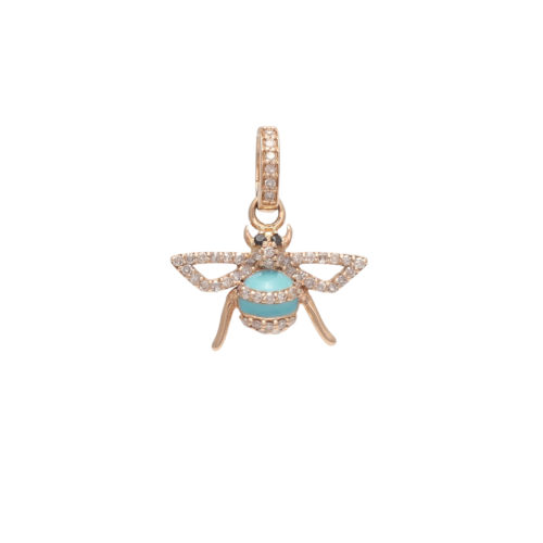 14K Gold and Turquoise Enamel Bee Charm