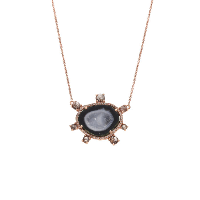14K Rose Gold and Diamond Geode Necklace