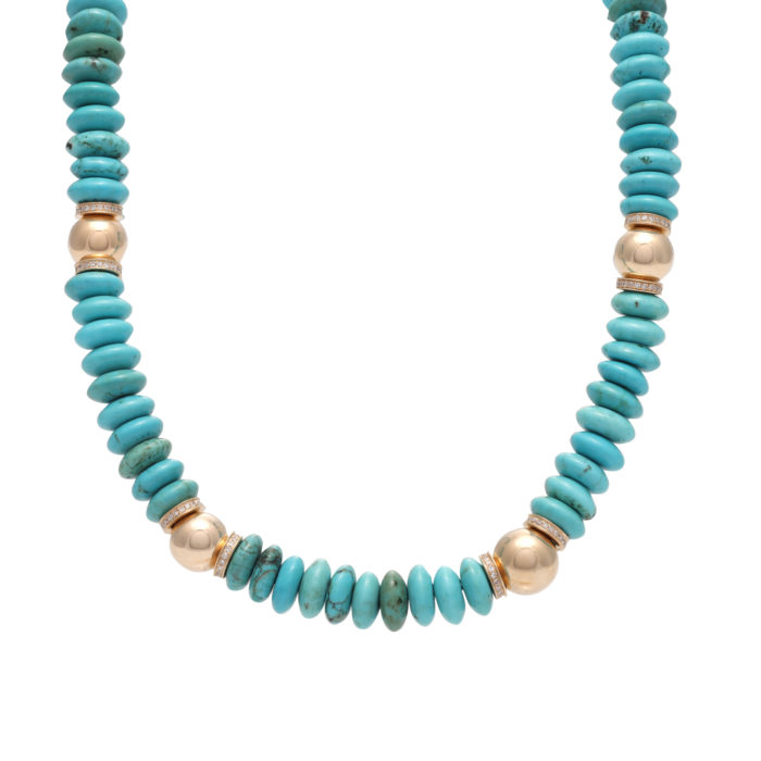 Turquoise and Diamond Bead Necklace