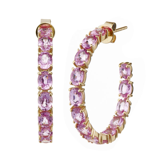 14K Pink Sapphire Hoop Earrings