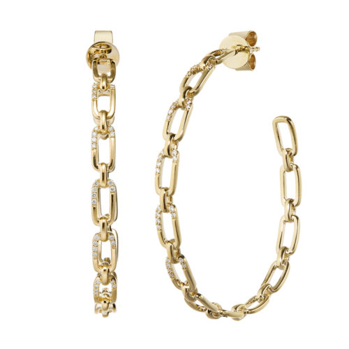 14K Diamond Chain Link Large Hoop Earrings