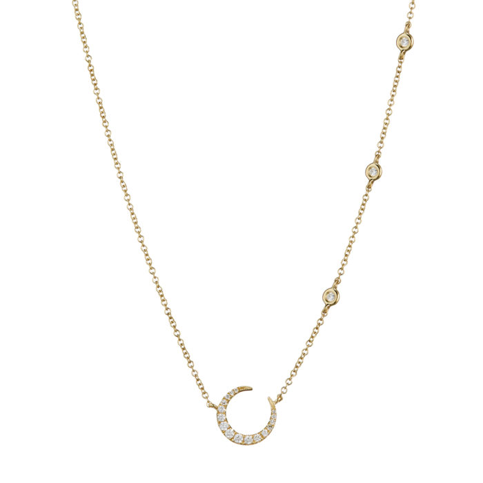 14K Diamond Crescent Moon Necklace