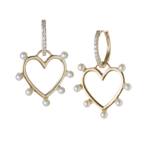 14K Heart Earrings with Pearls