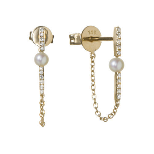 14K Pearl and Diamond Chain Earring