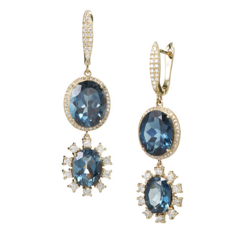 14K Diamond London Blue Topaz Double Drop Earring