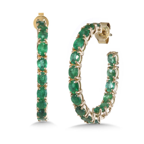 14K Emerald Hoop Earring
