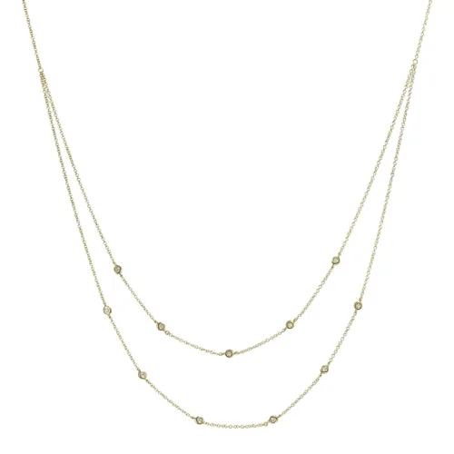 14K Bezel Diamond Double Layer Necklace