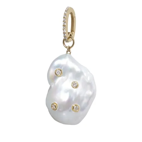 14K Diamond Baroque Natural Pearl (Openable Bale) Charm