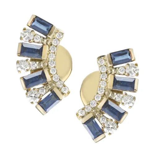 14K Diamond Blue Sapphire Crawler Earrings
