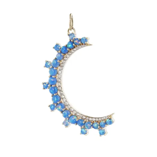 14K Diamond Opal Large Crescent Charm