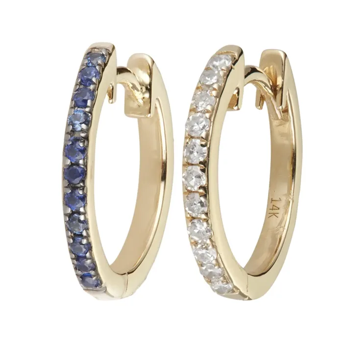14K Diamond Sapphire Reversible Huggie Earrings