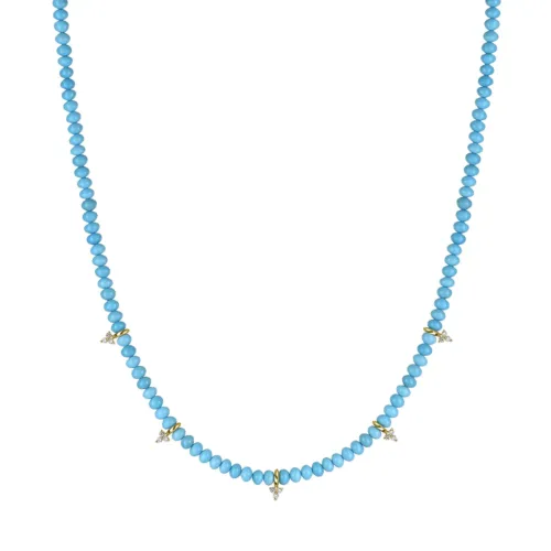 14K Diamond Spike Turquoise Rondelle Necklace