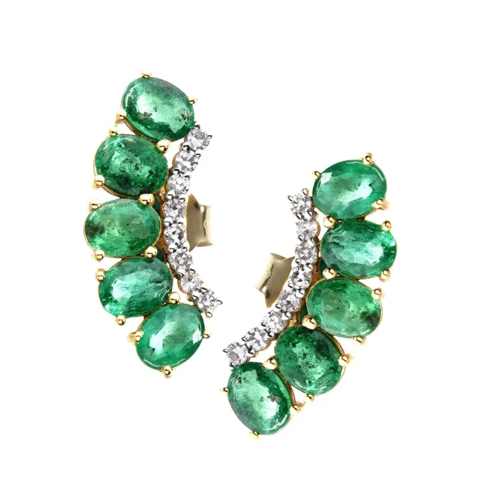 14K Diamond and Emerald Fan Earrings