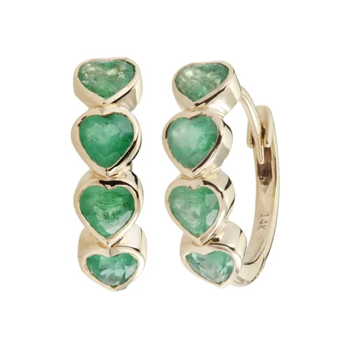 14K Emerald Heart Huggie Earrings