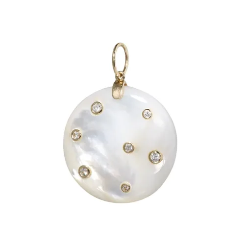 14K Mother of Pearl or Diamond Round Charm