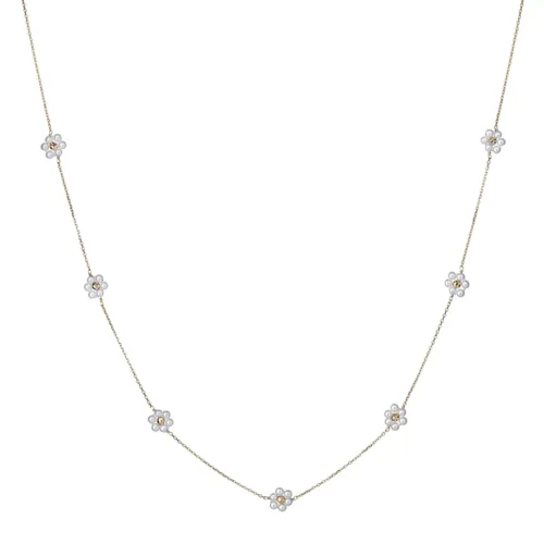 14K Pearl Flower Mirror Bead Necklace