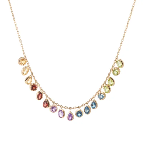 14K Assorted Semi Precious Gemstones Teardrop Necklace