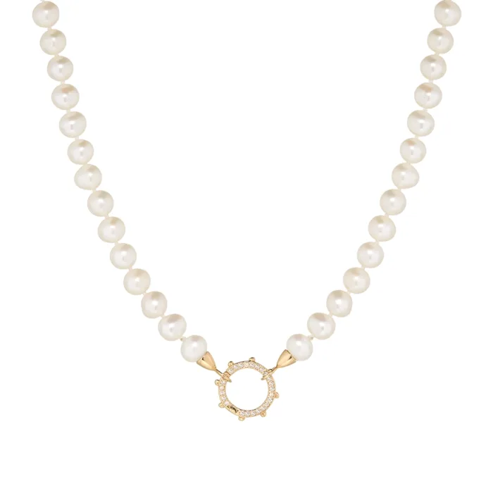 14K Diamond Spoke Connector on 8mm Pearls with Chain
