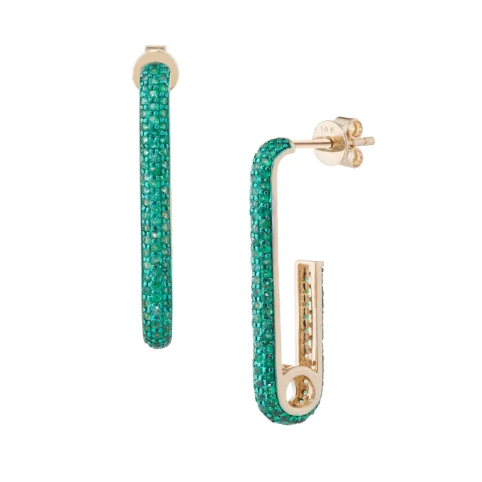 14K Emerald Paperclip Earring