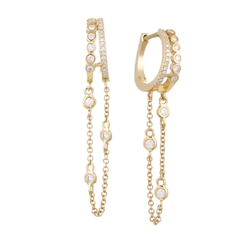 14K Diamond Bezel Chain Huggie Earring