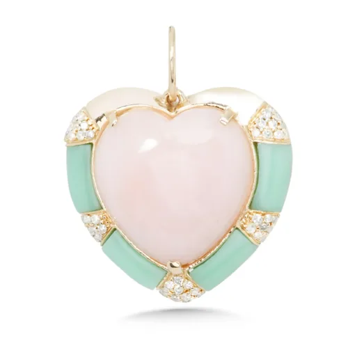 14K YG Diamond Pink Opal Chrysophrase Charm