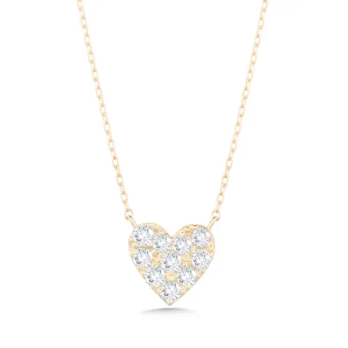 18K YG Full Cut Diamond Heart Necklace