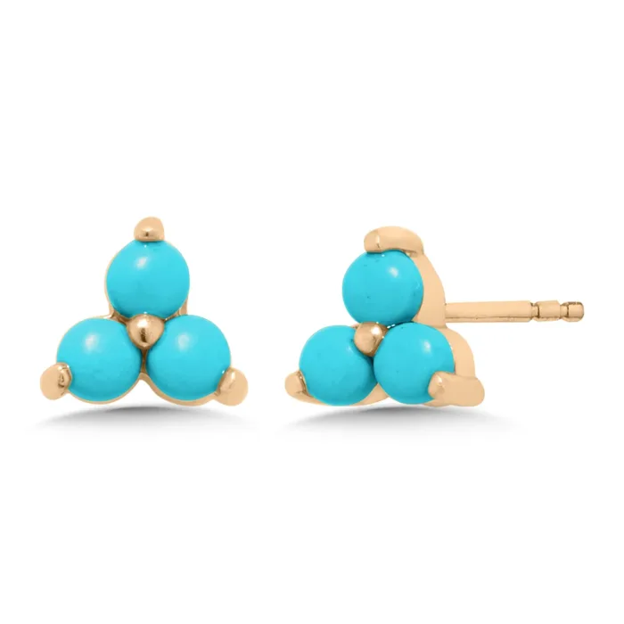 14K YG Turquoise Trio Stud Earring