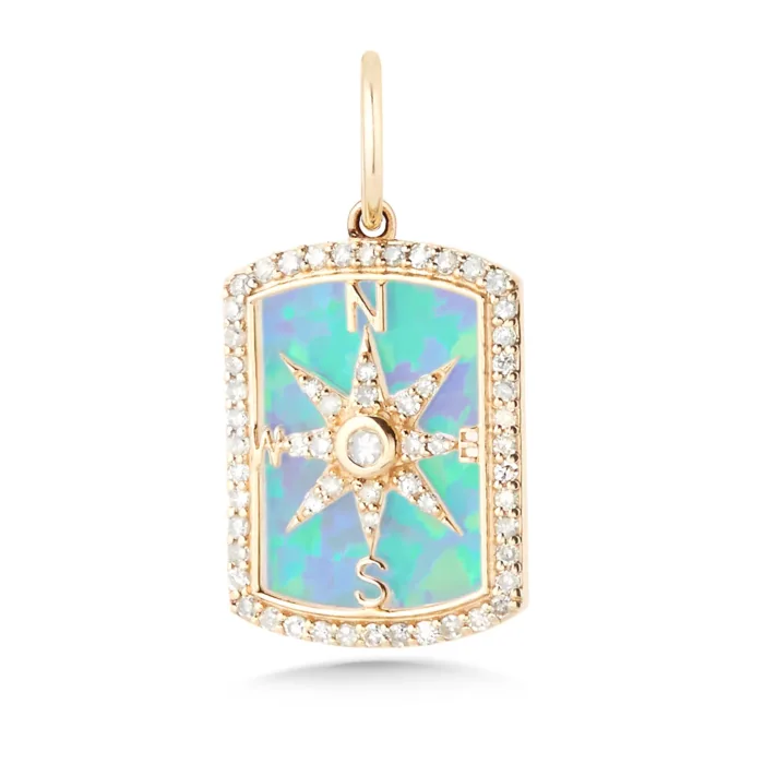 14K Diamond Moonstone Tag Charm