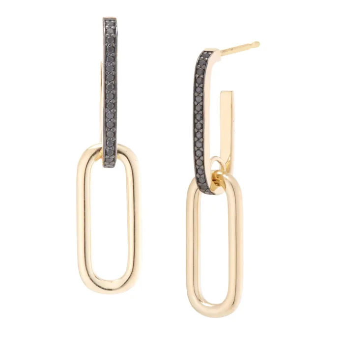 14K Double Paperclip Black Diamond Earring