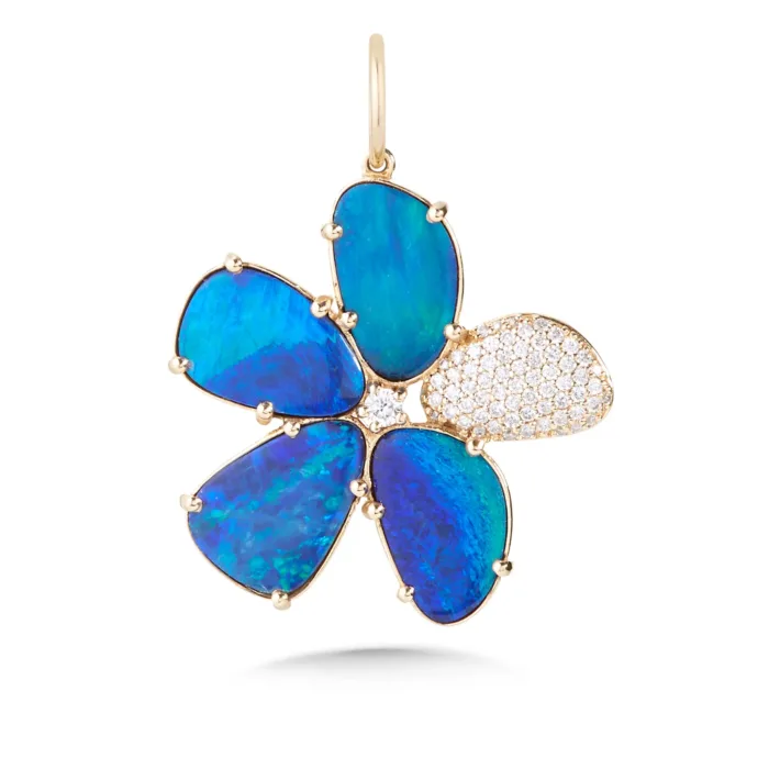 14K Fire Opal and Diamond Flower Charm