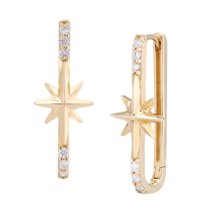 14K YG Diamond Starburst Paperclip Earring