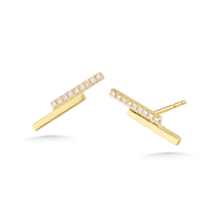 14K Diamond Bypass Bar Stud Earring